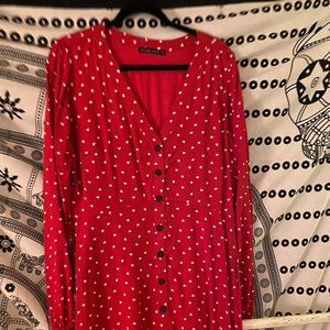 Red polka dot long dress